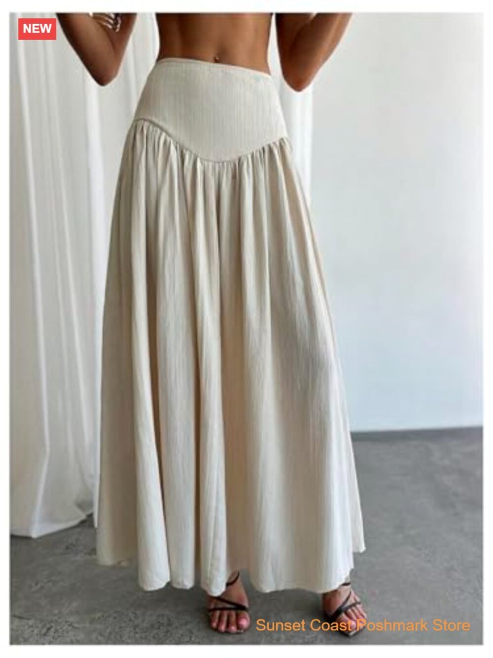 Women's Pleated Flowy Maxi Skirt High Waist Long Skirt with Pocket - Picture 6 of 6